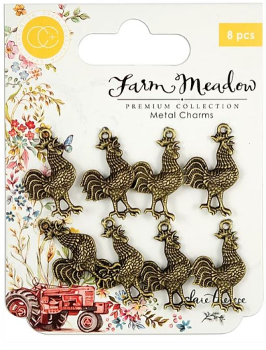 Craft Consortium Farm Meadow Metal Charms-Rooster(Set of 8)